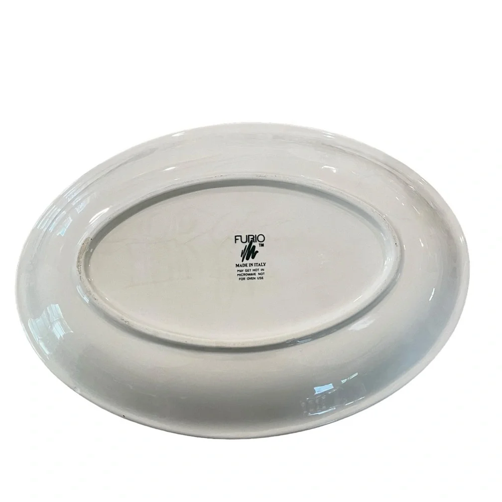 Furio Christmas Tree Sponge Paint Oval Serving Platter Made In Italy. 16” x 11.5